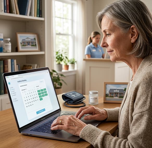 Woman booking an appointment on her small practice's online calendar