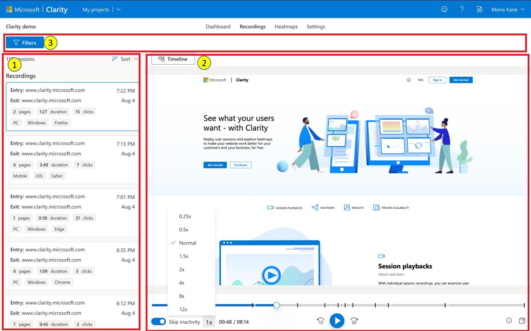 Microsoft Clarity Heatmaps view